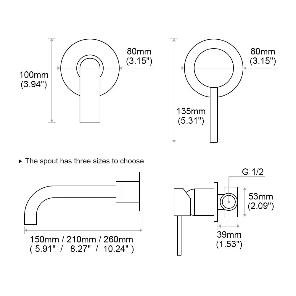 Simples Market wall-mounted bathroom basin faucet with single lever ceramic cartridge and gooseneck spout.