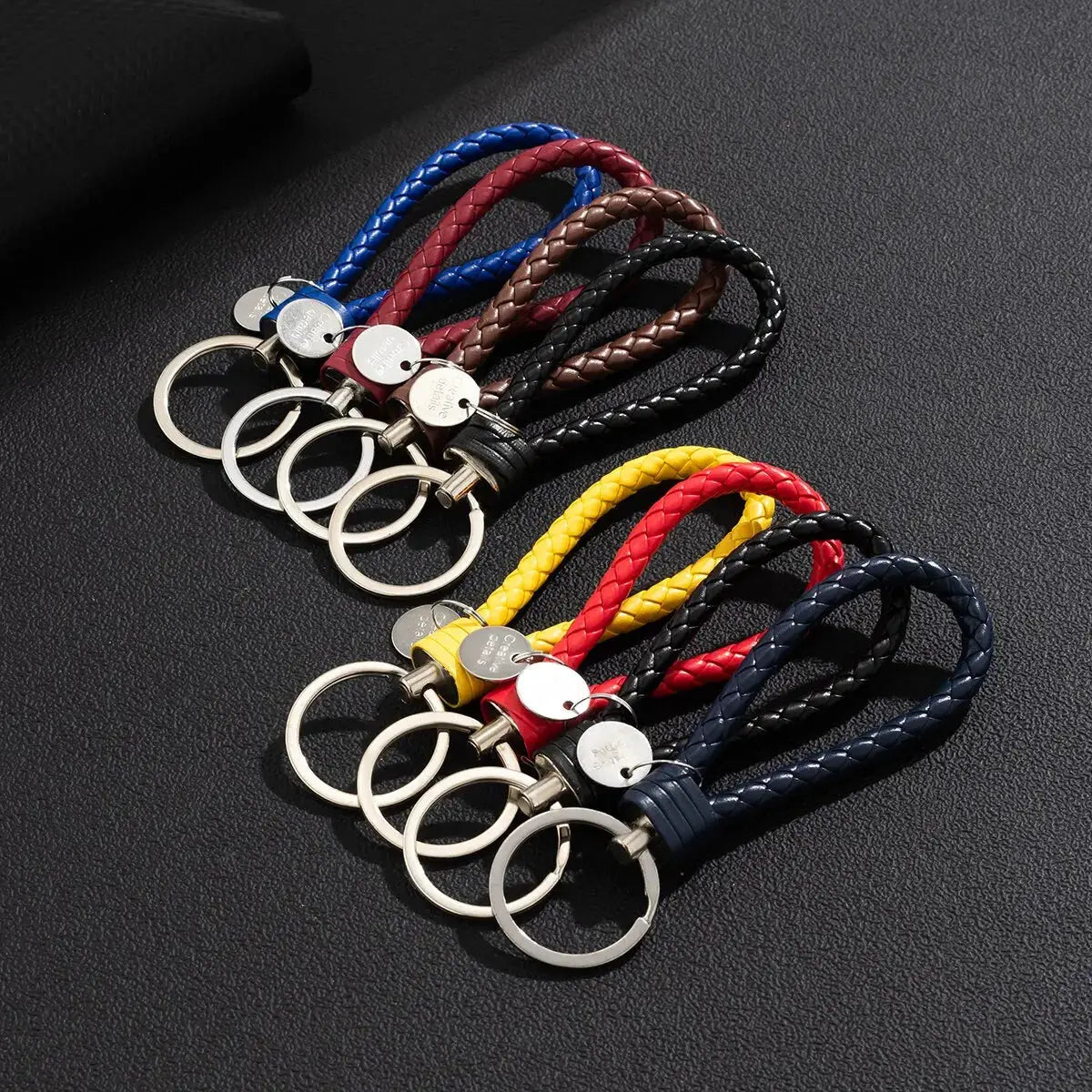 2 Piece PU Leather Braided Woven Rope Keychains Set For Bag Pendants And Key Rings Men Women Gift Jewelry