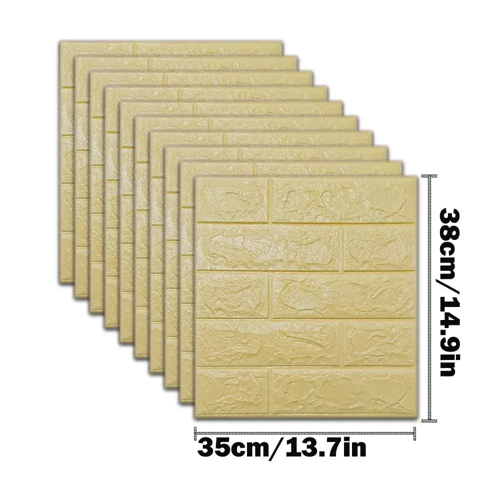 3D foam brick wall stickers, 10pcs, Simples Market, beige, peel-and-stick waterproof decor