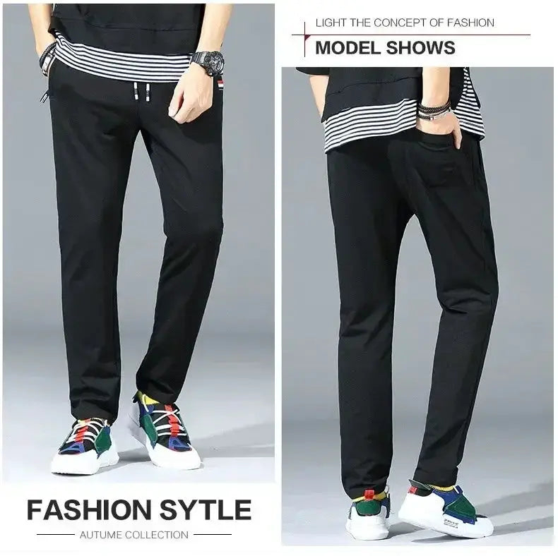 Men's black cotton jogger pants with elastic waist and drawstring, Simples Market