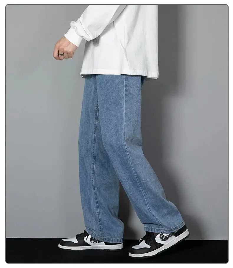 Men's light blue wide-leg denim jeans, casual straight fit, Simples Market