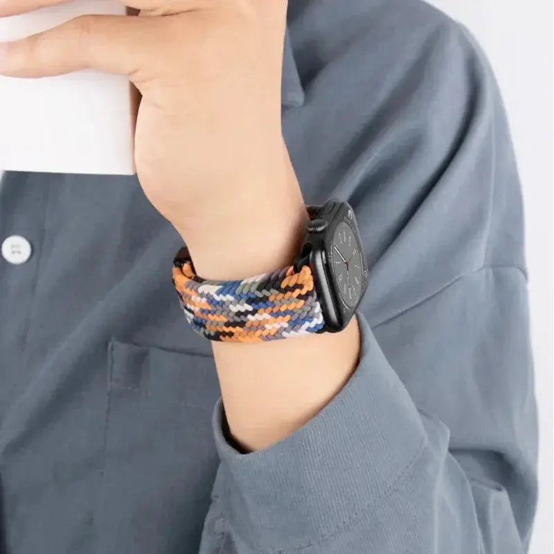 Braided Apple Watch band by Simples Market; multi-color woven strap for 38–49mm iWatch models