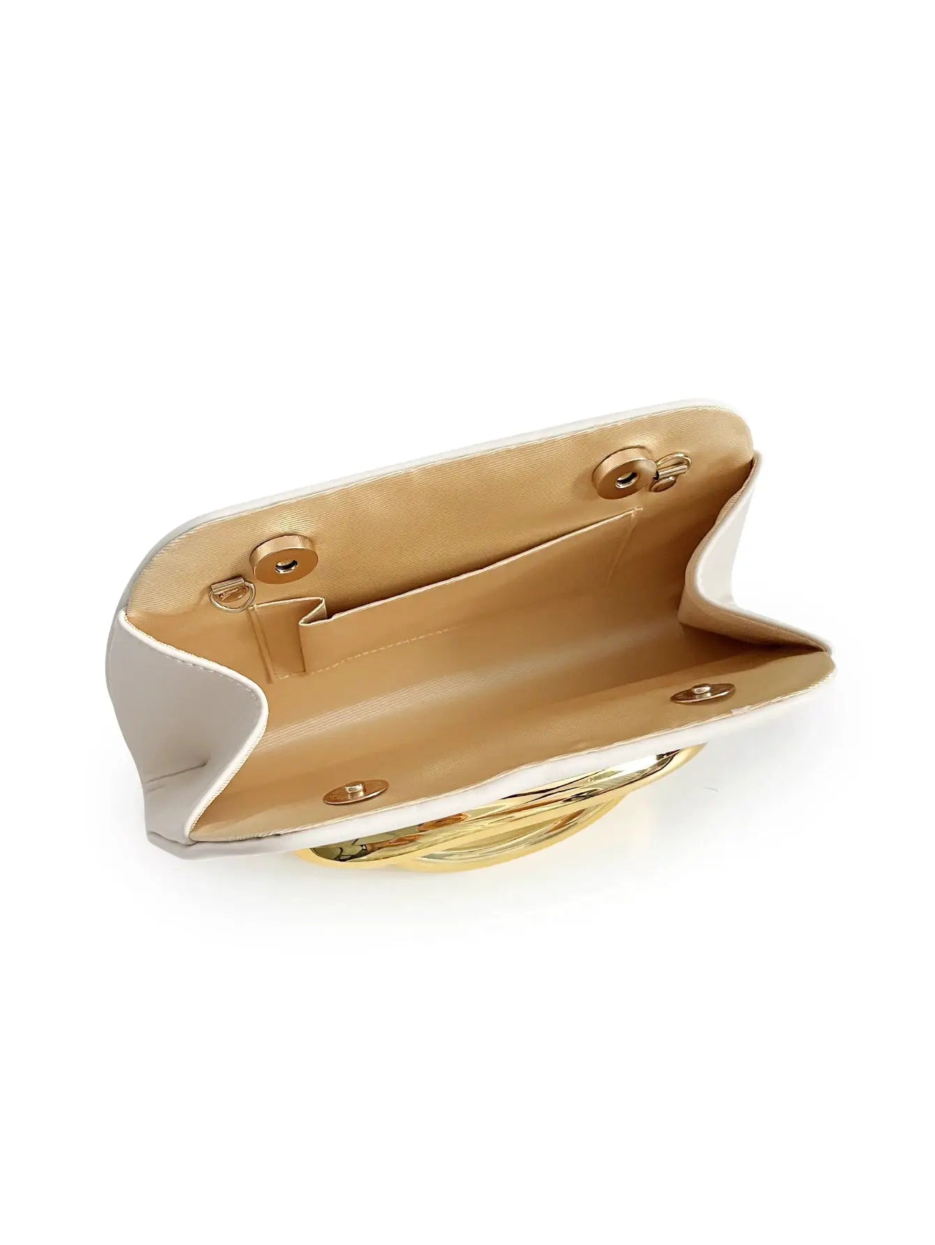 Simples Market gold metal buckle box clutch, white exterior with beige interior and gold-tone hardware