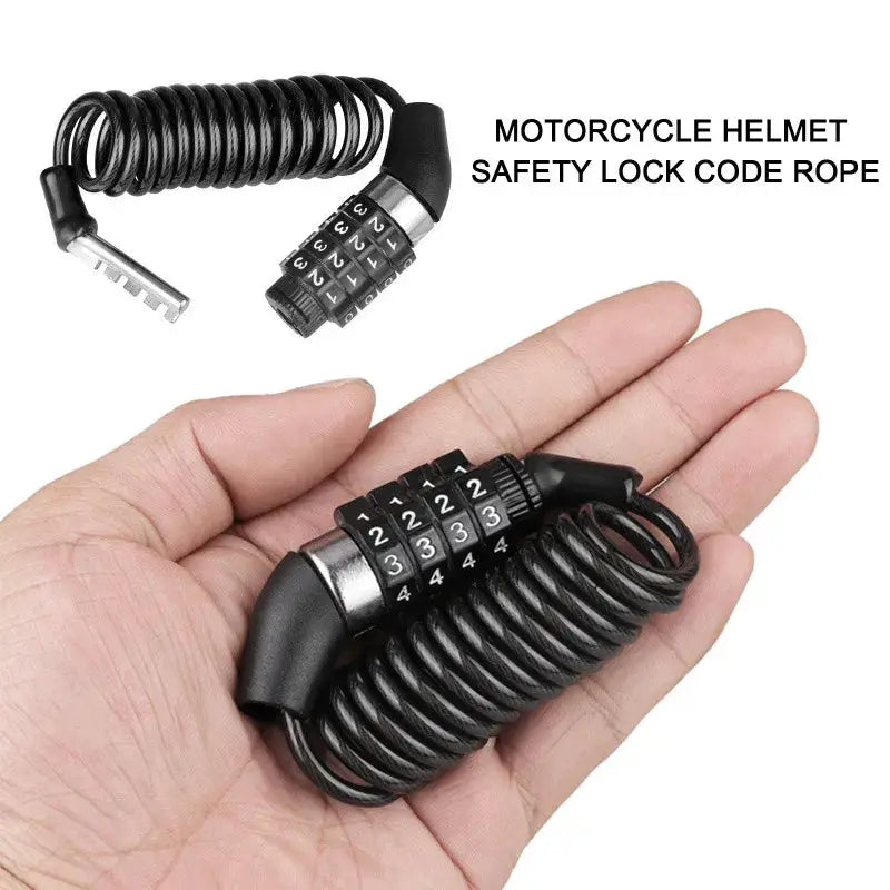 Motorcycle helmet lock cable with 4-digit combination, black coiled steel, Simples Market 2-pack