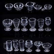 Seventeen Piece Transparent Dollhouse Kitchenware Set For DIY Pretend Play Miniature Cups Plates Dishes Bowls