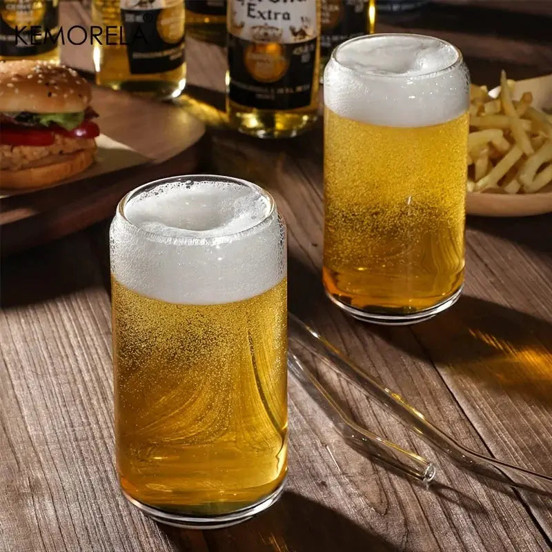 Can Shaped Drinking Glasses 4 Set With Glass Straws And Cleaning Brushes For Beer Iced Coffee Whiskey Soda Tea Water