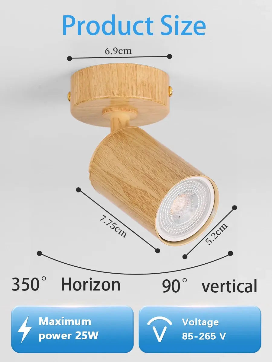 LED Shop Ceiling Spotlight by Simples Market, wooden finish, GU10, adjustable 350° horizontal/90° vertical