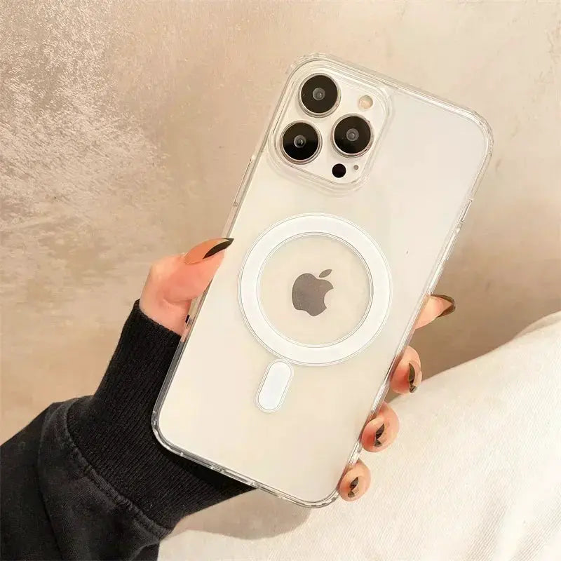 Clear MagSafe phone case for iPhone with circular magnetic ring, by Simples Market