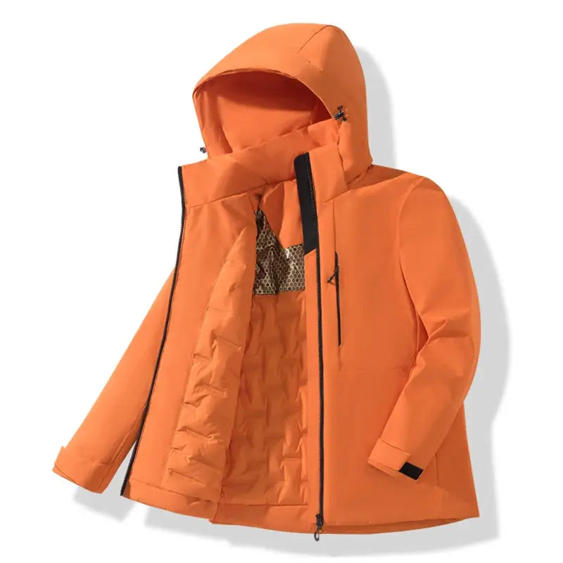 JNLN unisex waterproof fleece jacket in orange with hood