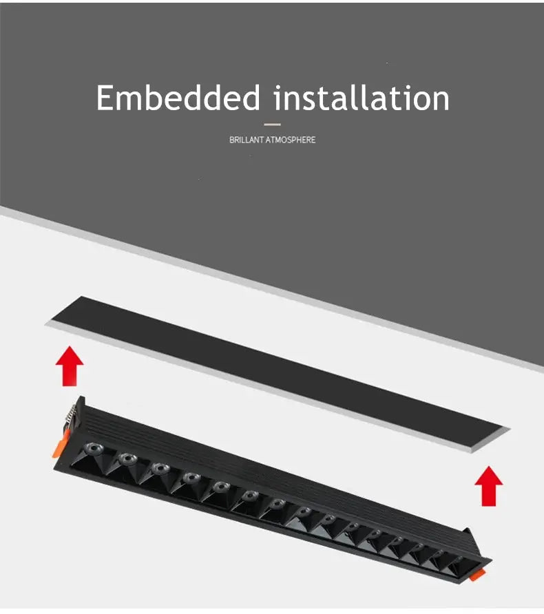 LED line recessed rectangle grille downlight by Simples Market, black metal ceiling lamp with embedded installation