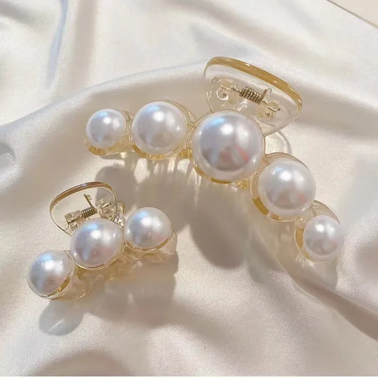PearlGlow Simulated Pearl Hair Claws for Women Korean Acrylic Large Size Barrette Shark Clip Elegant Secure Hold All Day