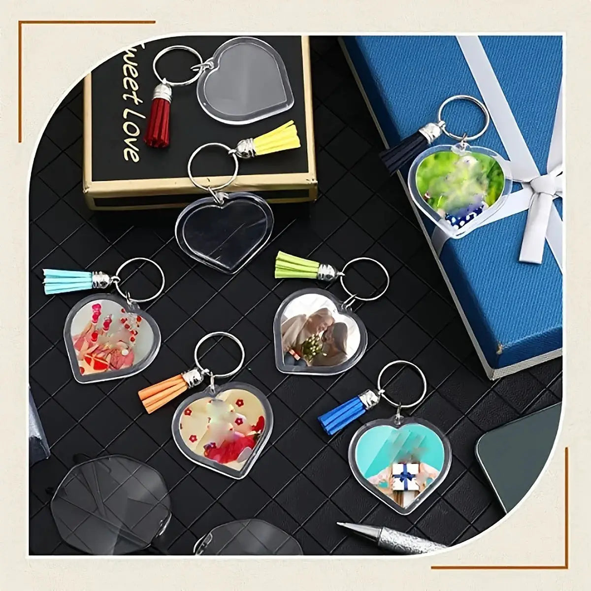 10 Pack Transparent Photo Frame Keychains With Tassels Snap In Clear Acrylic Blank Inserts For Custom Photos