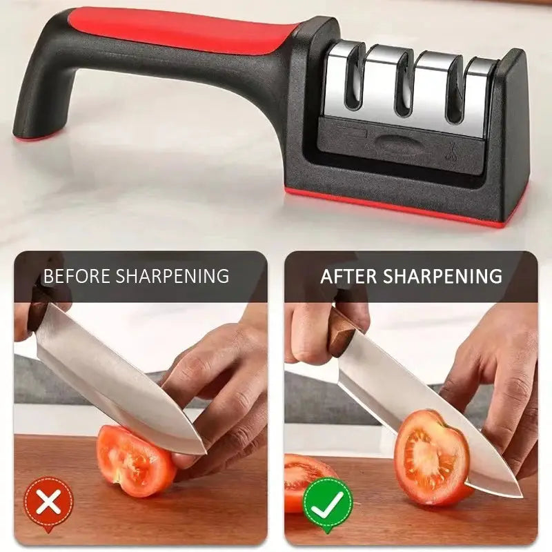 Kitchen Three Quarter Segment Knife Sharpener Stainless Steel Hand Held Sharpening Stone Black