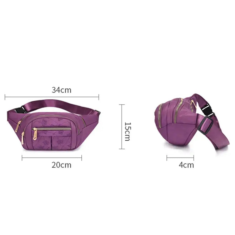 Simples Market purple waist bag, Oxford cloth waterproof belt fanny pack with multiple zip pockets