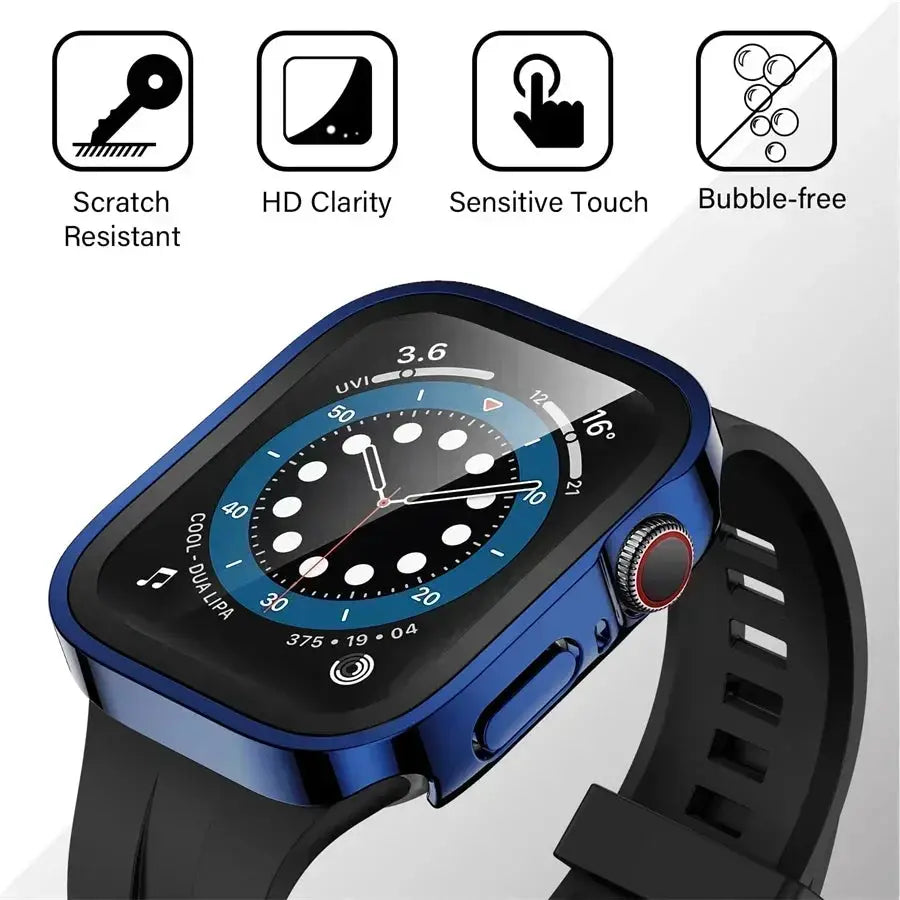 Simples Market Apple Watch tempered glass bumper screen protector, blue, fits 40–46mm Series 4–9 SE