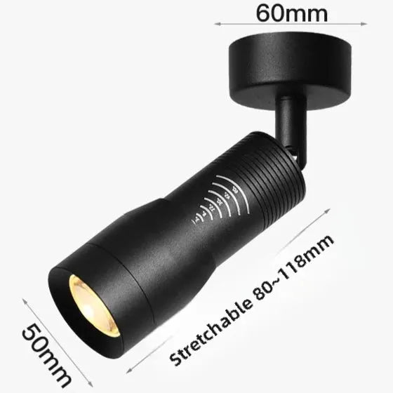 Simples Market black adjustable LED spotlight; 7W zoomable, 5°–60° beam, surface-mounted ceiling light