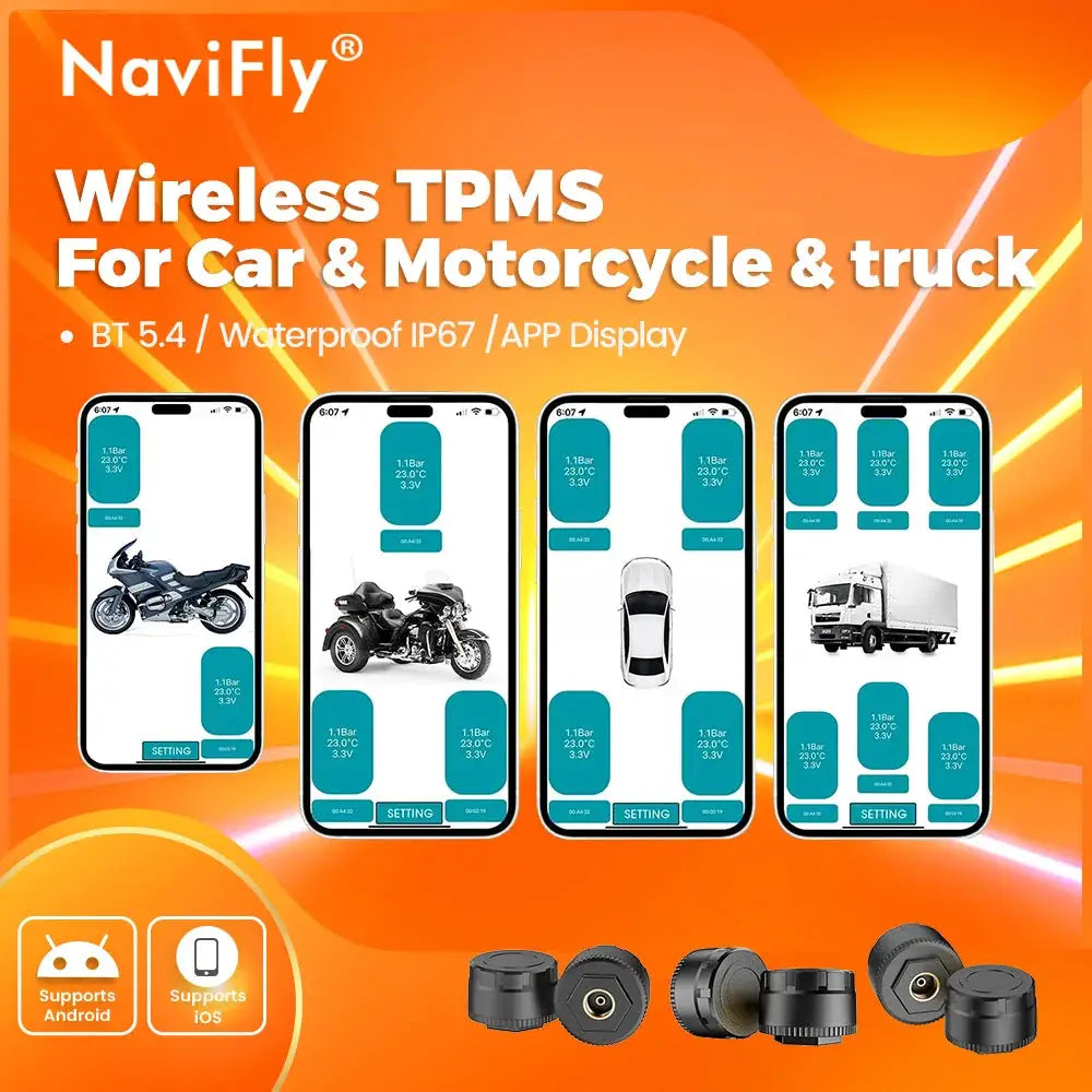 NaviFly Wireless TPMS sensors for car, motorcycle & truck with Android/iOS app; Simples Market