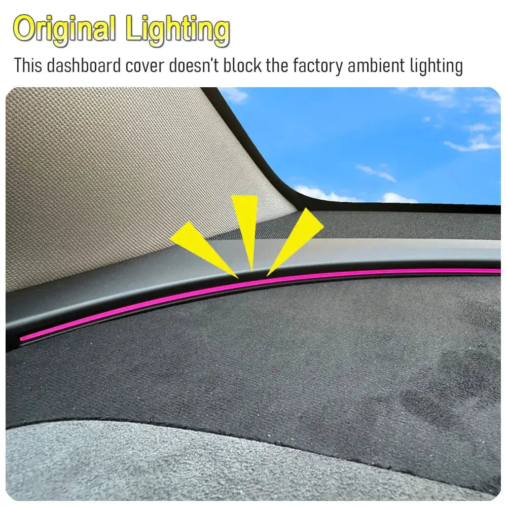 Simples Market suede dash cover pad for Tesla Model Y Juniper, anti-UV non-slip dashboard mat.