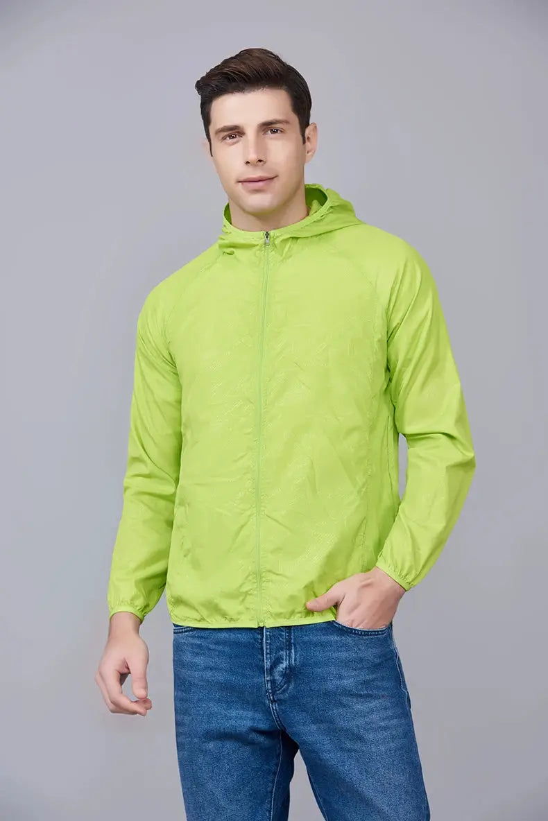 JNLN unisex hiking jacket lime green waterproof windbreaker for outdoor trekking