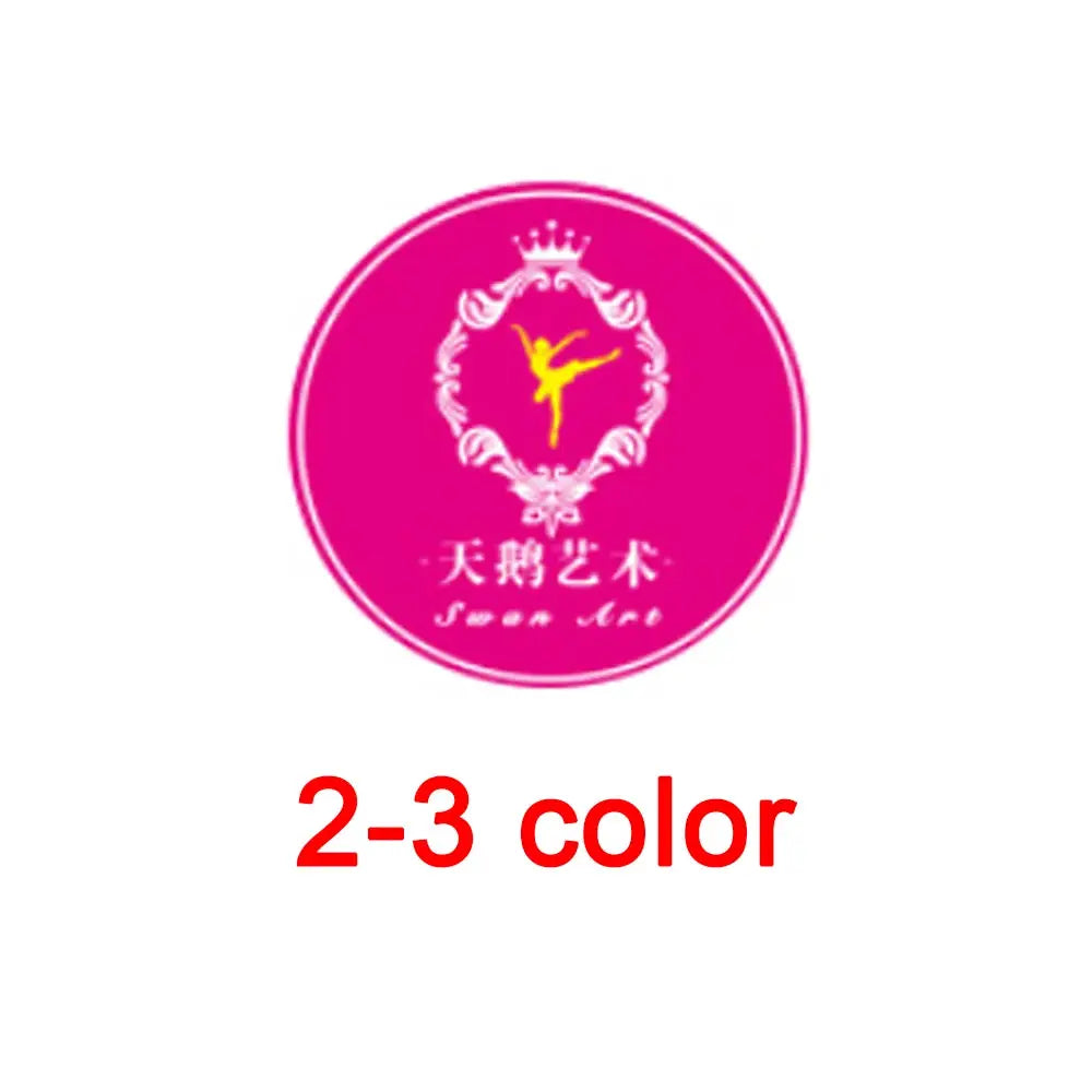 Custom logo gobo projector light; pink circular logo with white frame and yellow dancer silhouette; 2-3 color options