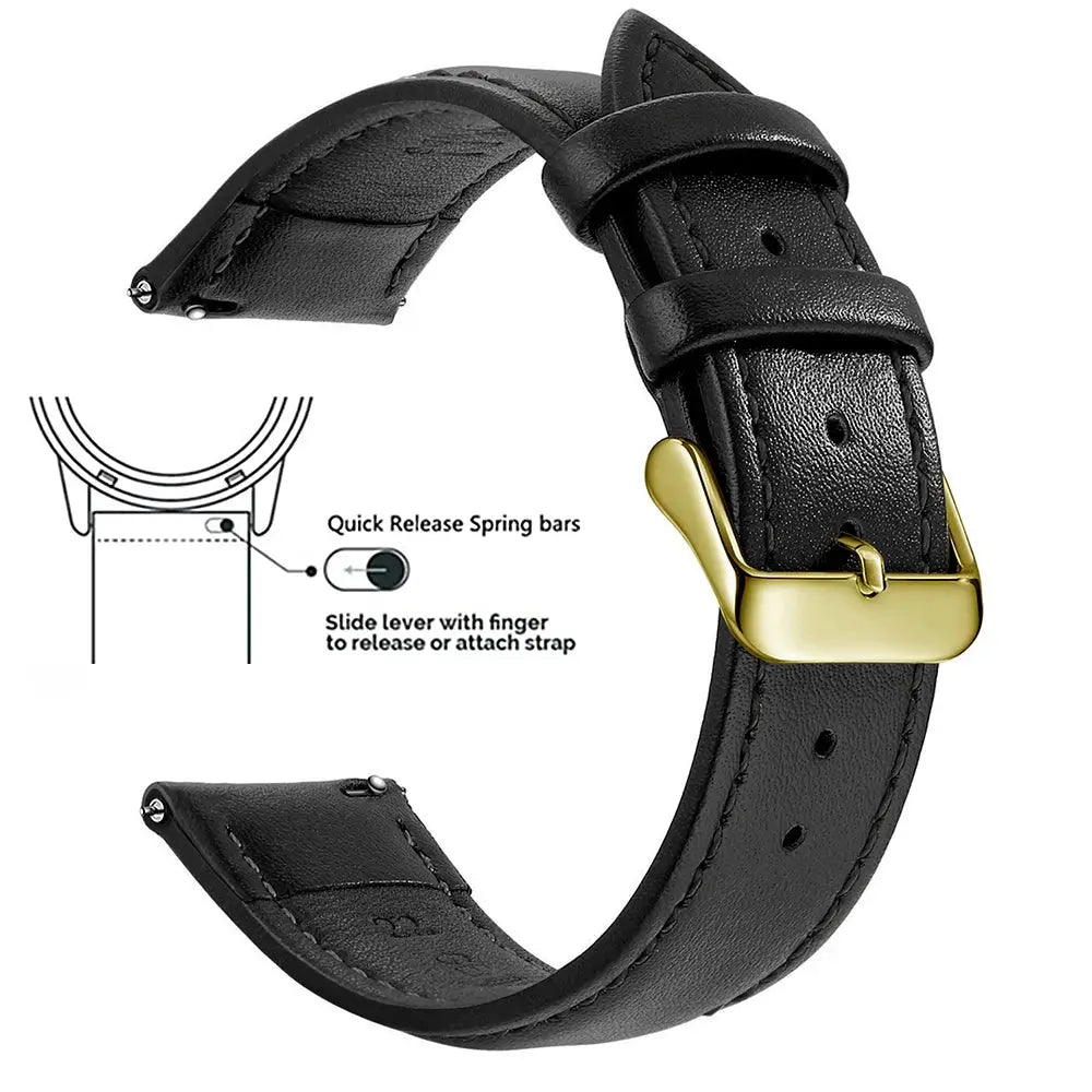 Timely Top Grain Genuine Leather Watch Band Quick Release For Easy Swaps Fits 12 To 24 Mm