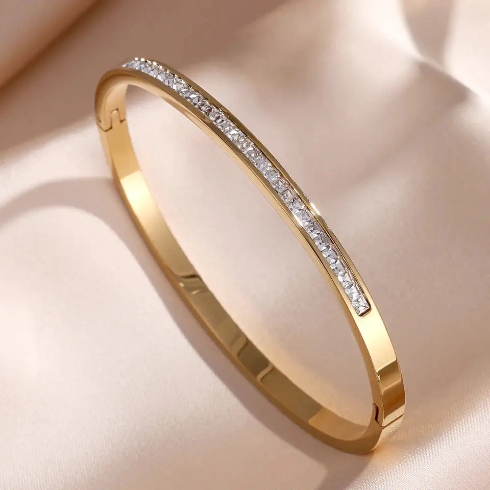 Zakol Sparkling Zirconia Inlaid Stainless Steel Bracelet Set For Women Stackable Bangles Fashion Non Fading Jewelry Gift