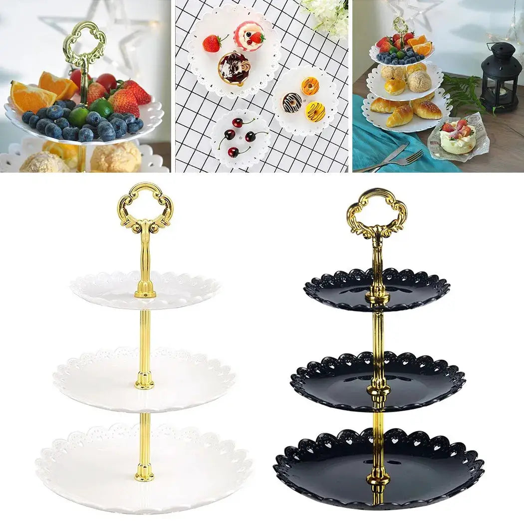 3 Tier Cake Stand Dessert Tray Display For Birthday Party Wedding Eco Friendly ABS Plastic