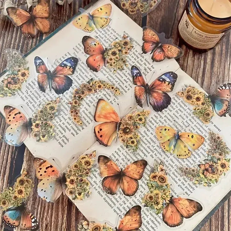 30 Pcs Butterfly and Flower Themed DIY Decorative Sticker Pack for Scrapbooks Journals Planners Labels