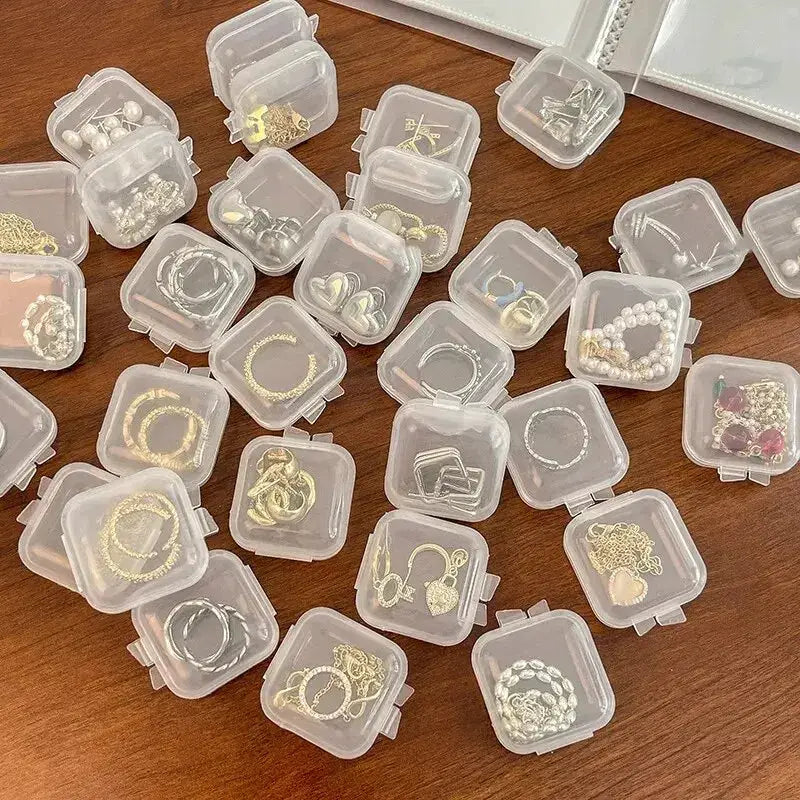 Mini Transparent Plastic Jewelry Storage Box With Flip Top Lid Square Portable Jewelry Organizer For Earrings Display