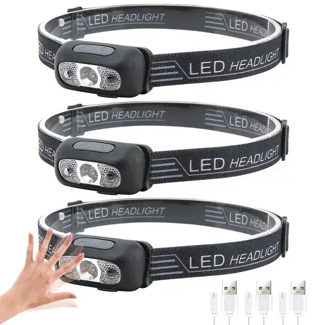 Strong Light Sensor USB C Rechargeable LED Headlamp Hands Free Portable For Camping And Outdoor Activities
