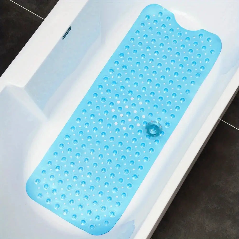 Shower mat blue non-slip with suction cups and drain holes, machine washable, Simples Market