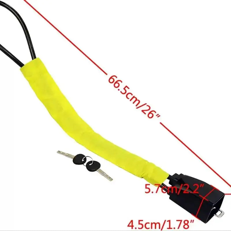Car steering wheel anti-theft lock with yellow cover and 2 keys by Simples Market, fits most cars/SUVs