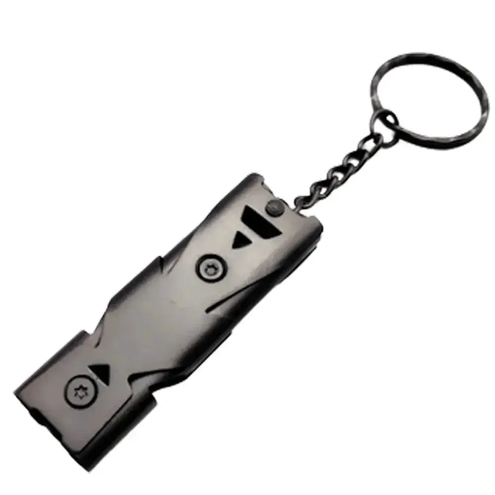 Simples Market Double Pipe Whistle Pendant Keychain, black metal, high-decibel outdoor survival tool