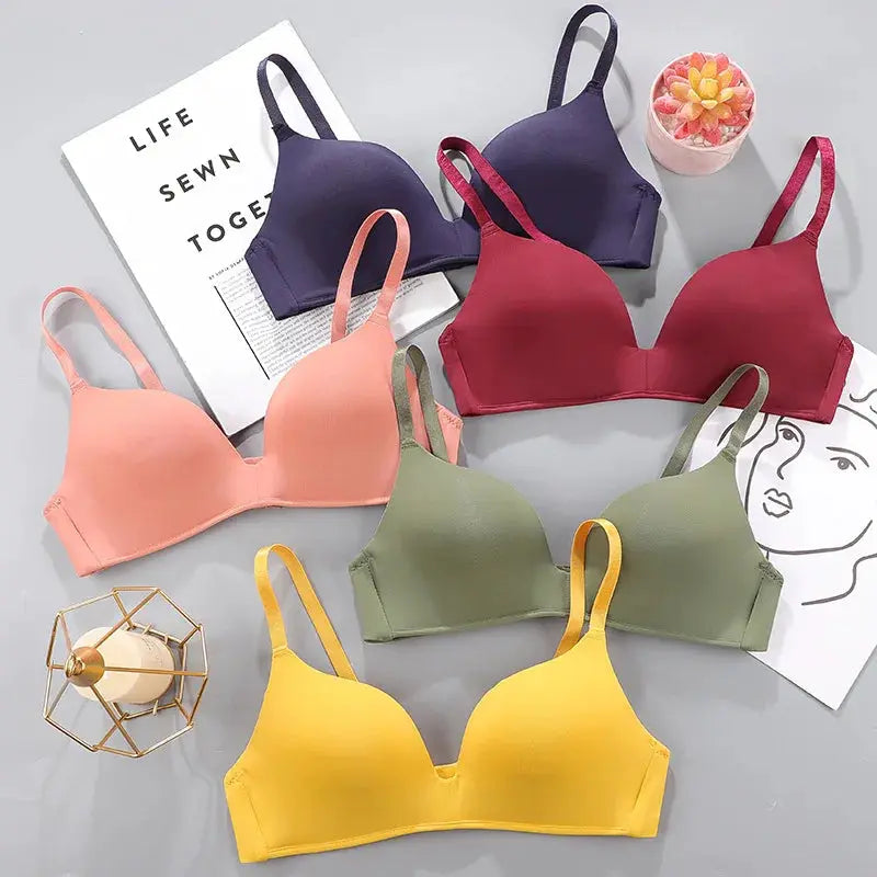 Women seamless push-up bra set in 6 colors, breathable no-wire design