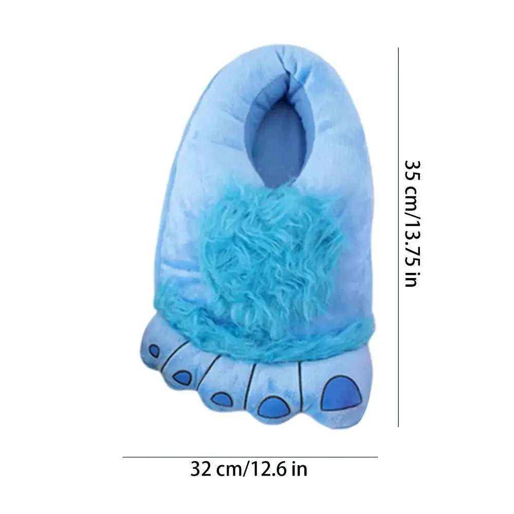 Blue foot slippers with five-toe design and fluffy fur, anti-slip indoor house shoes, large size