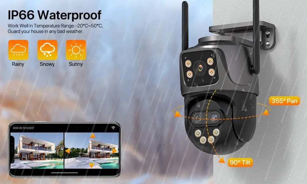 IP Camera outdoor WiFi PTZ with 8x zoom and three lenses by Simples Market; IP66 waterproof