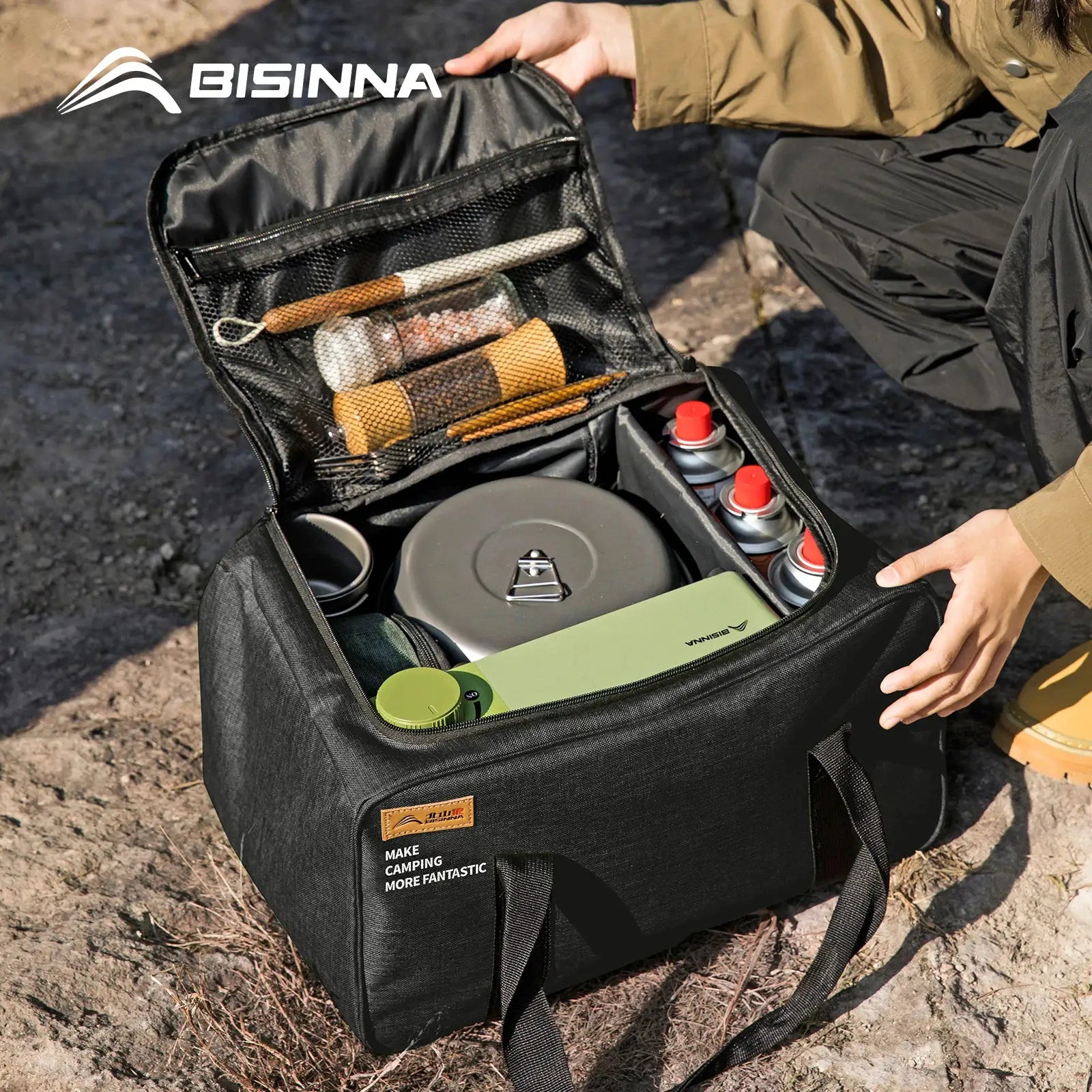 BISINNA 26L Outdoor Camping Bag Folding Gas Tank Storage Picnic Cookware Container With Adjustable Partitions
