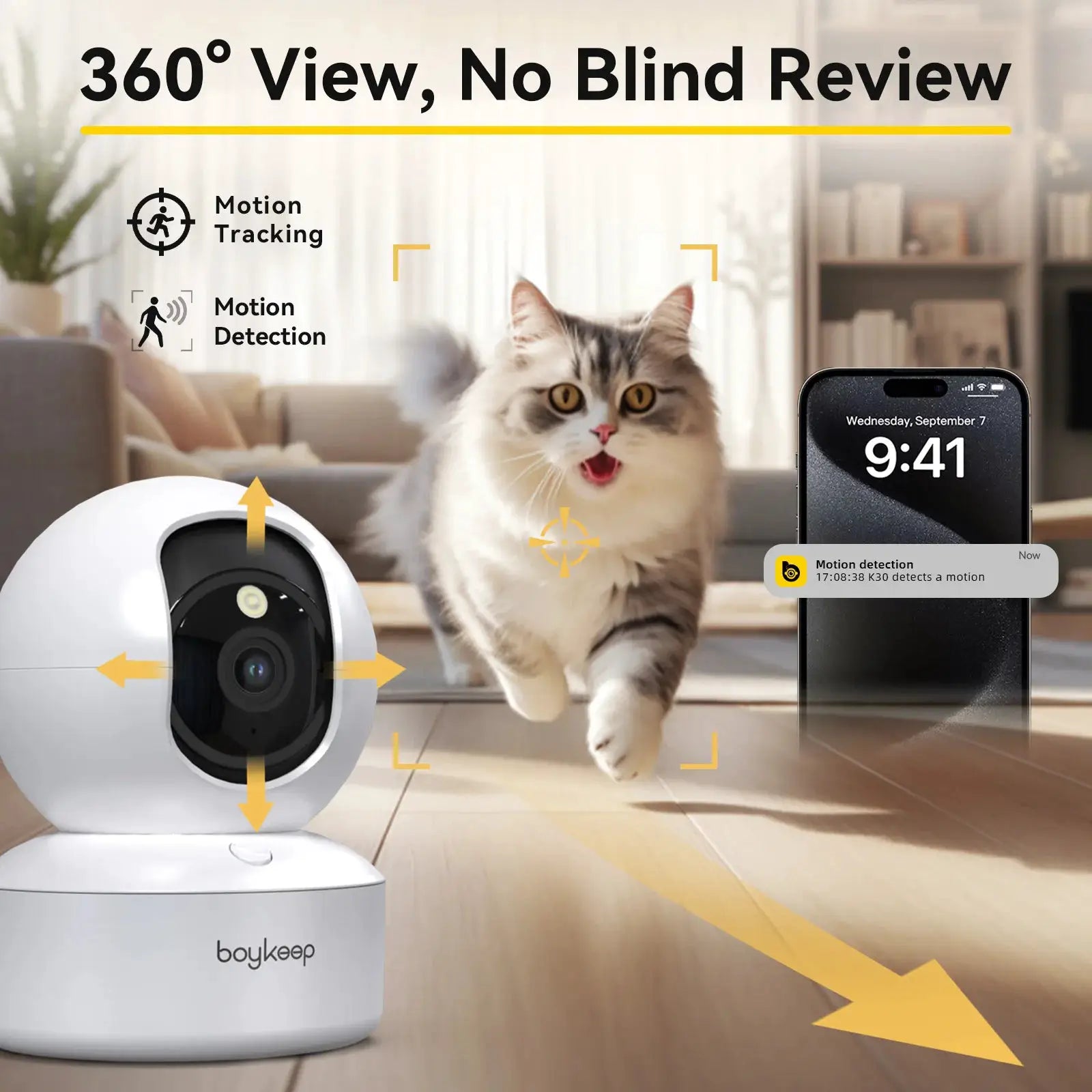 Boykeep 2K Pet Dog Camera With Phone App And 5G And 2.4GHz WiFi 360 Pan Tilt Night Vision 2 Way Audio