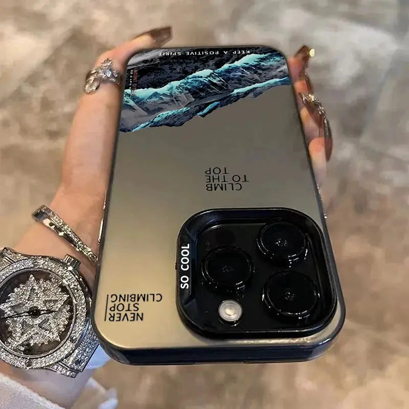 SnowPeak Snow Mountain Sunset Electroplate Phone Case For iPhone 11 To 16 Pro Max Durable Silver Shield