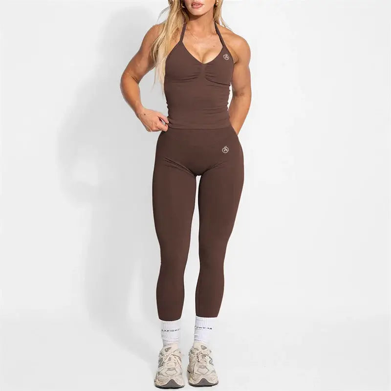 Women's Halter Yoga Set With High Waist Leggings Two Piece Gymwear