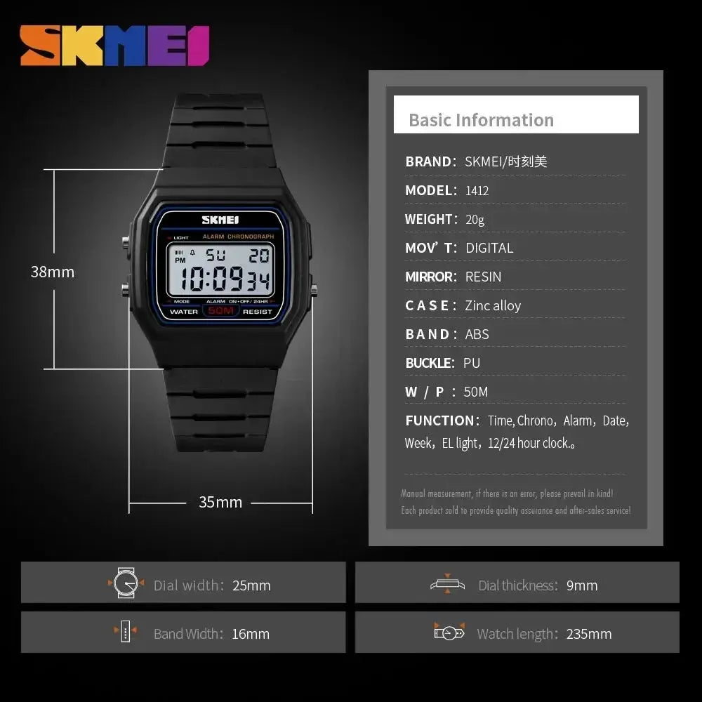 SKMEI 1412 Digital Womens Wristwatch Waterproof With Date And Week Display For Everyday Wear