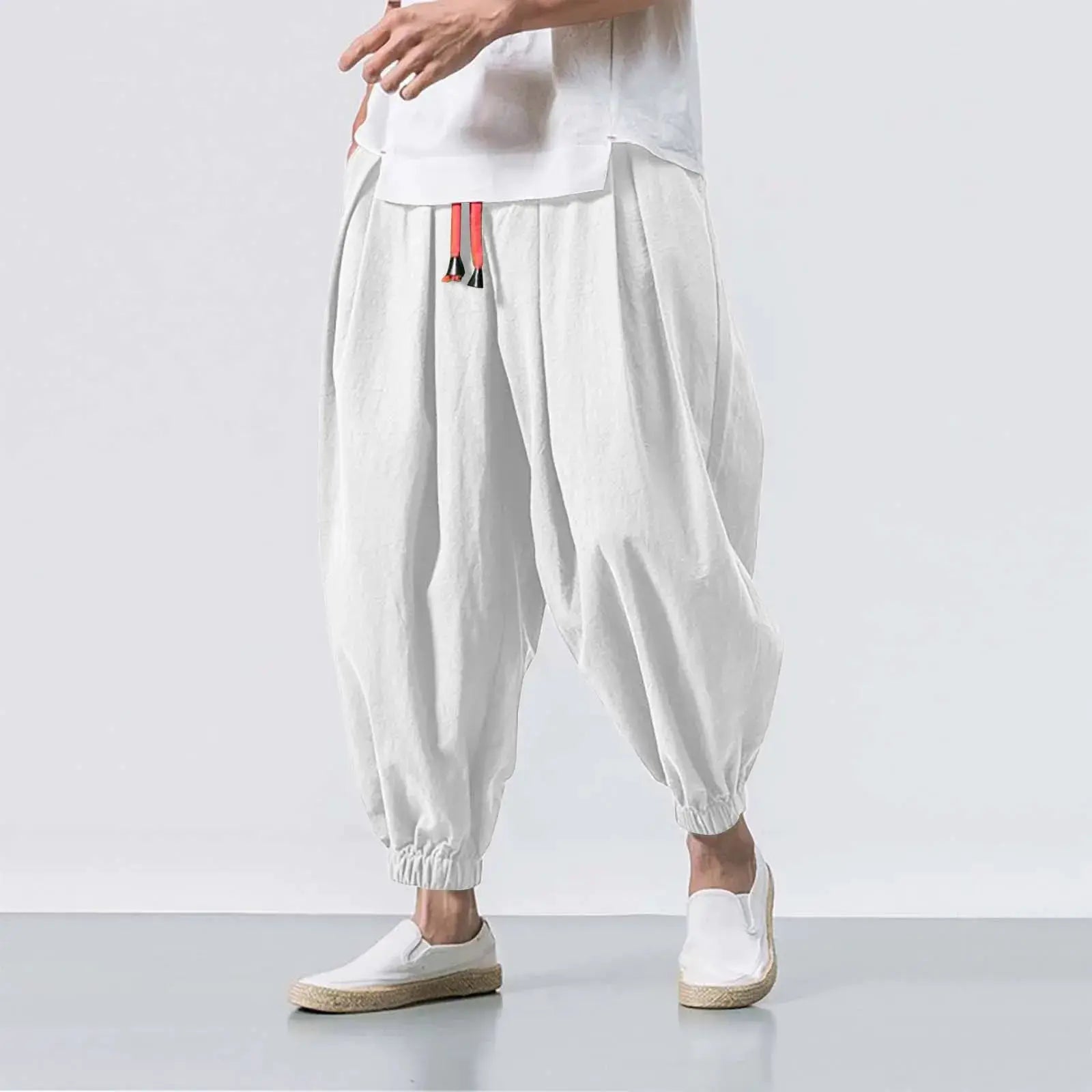 FGKKS Men Loose Harem Pants Linen Cotton Blend Oversize Sweatpants Casual Trousers