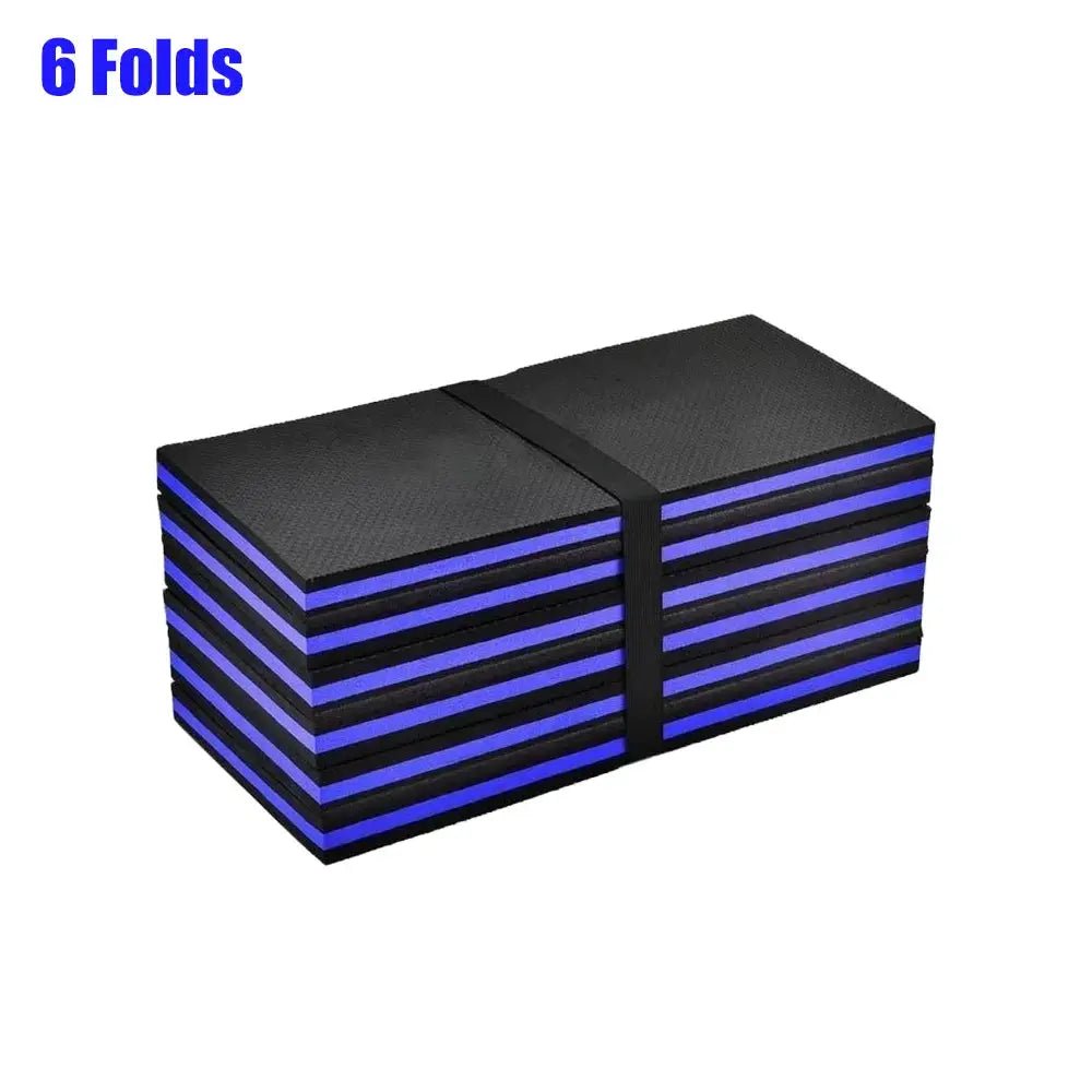 Simples Market EVA foldable car repair mat set, black with blue edges, strapped, waterproof