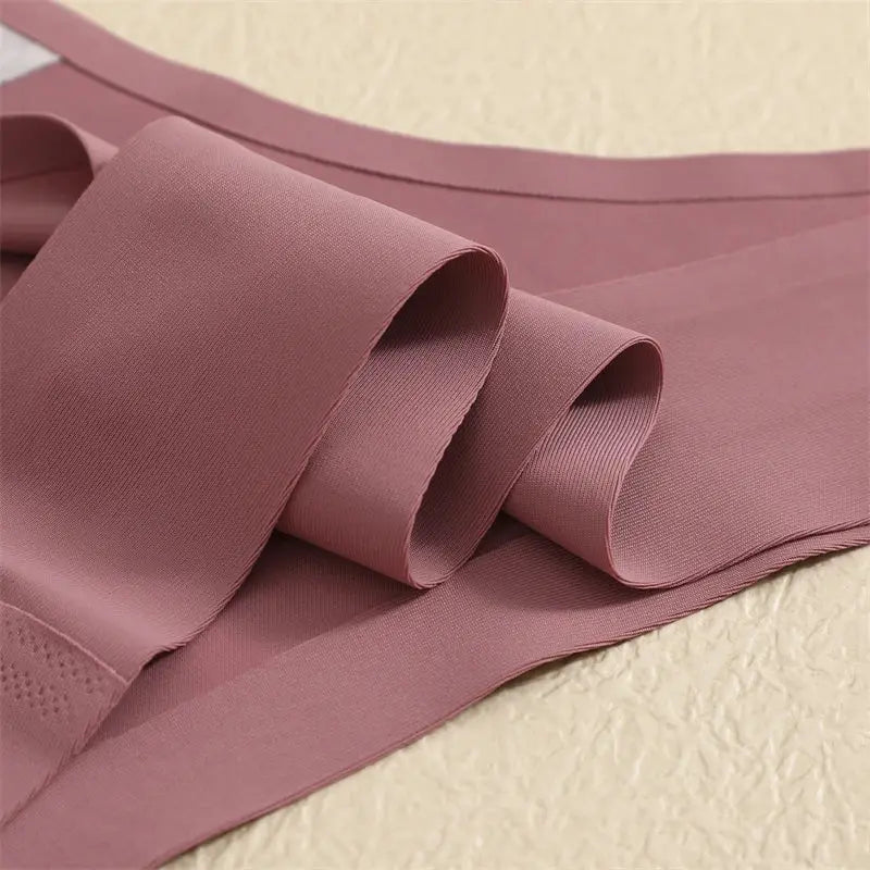 4PCS pink ultra-thin seamless underwear set in ice silk, low-rise breathable bikini briefs