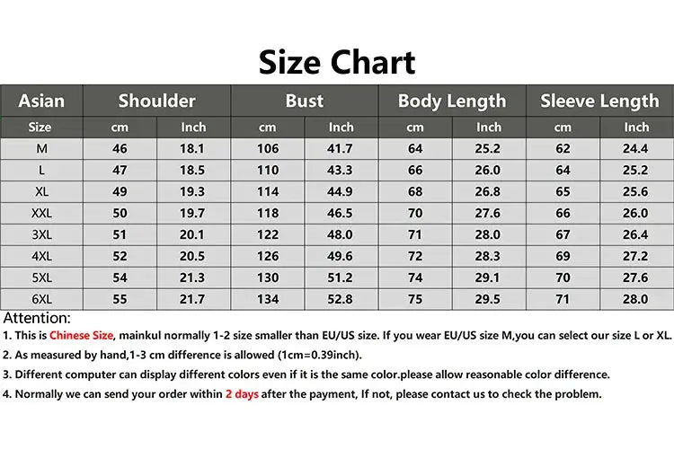 Size chart for Simples Market UETEEY men's jacket; Asian sizes M–6XL with shoulder, bust, body length, sleeve.