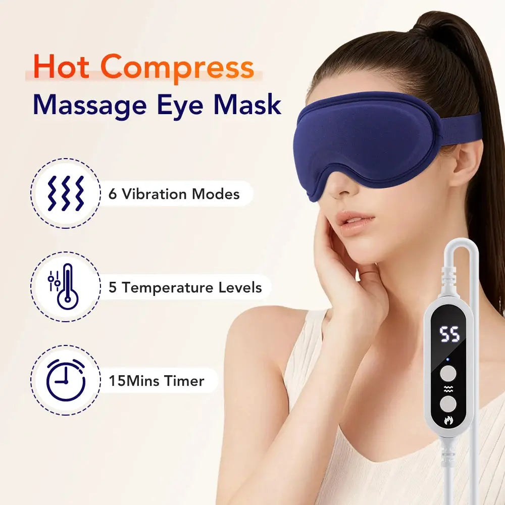 Electric steam eye mask, blue, Simples Market, with 6 vibration modes, 5 temperature levels, 15-min timer