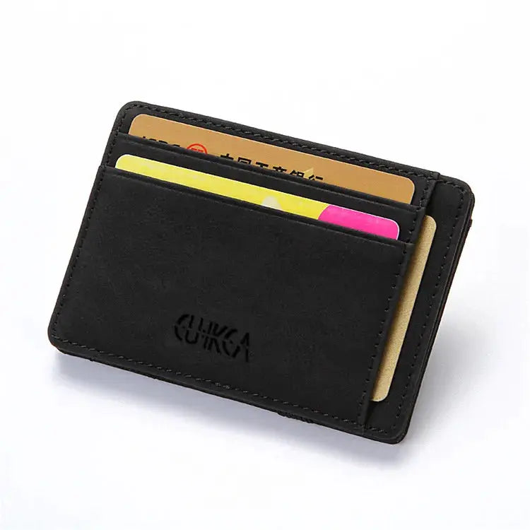 Mini card holder wallet by Simples Market; black PU leather with multiple card slots and zipper coin pocket