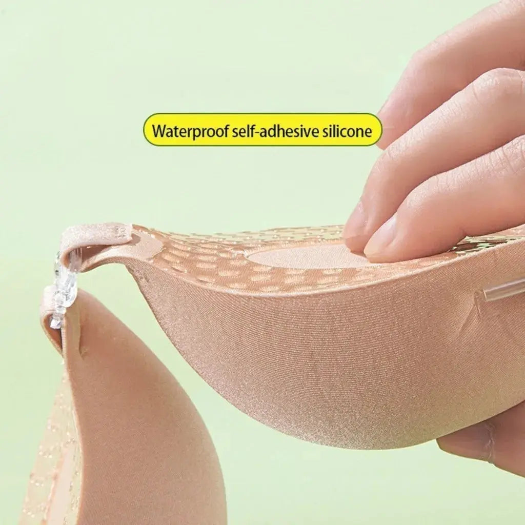 Nude 5cm thick adhesive padded strapless bra with self-adhesive silicone