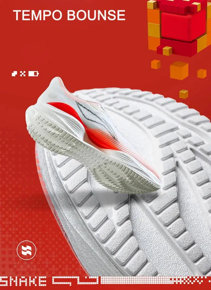 Li-Ning Tempo Bounce white running shoes with red accents and rugged anti-slip outsole