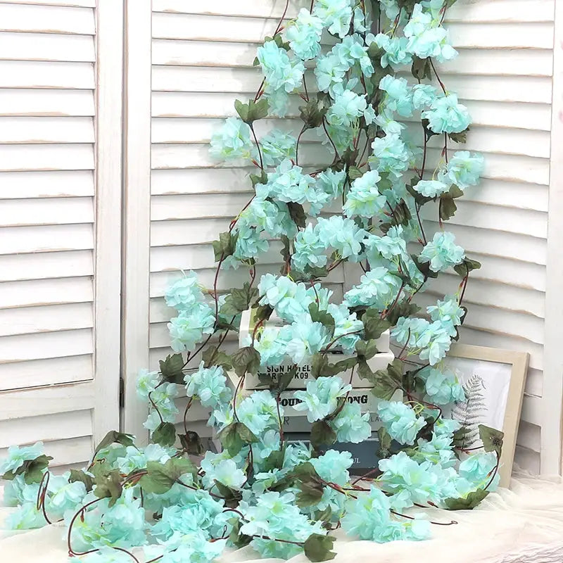 Artificial Sakura Flowers Vine Hanging Floral Garland Home Garden Wedding Arch Party Cherry Blossom Wall Decor
